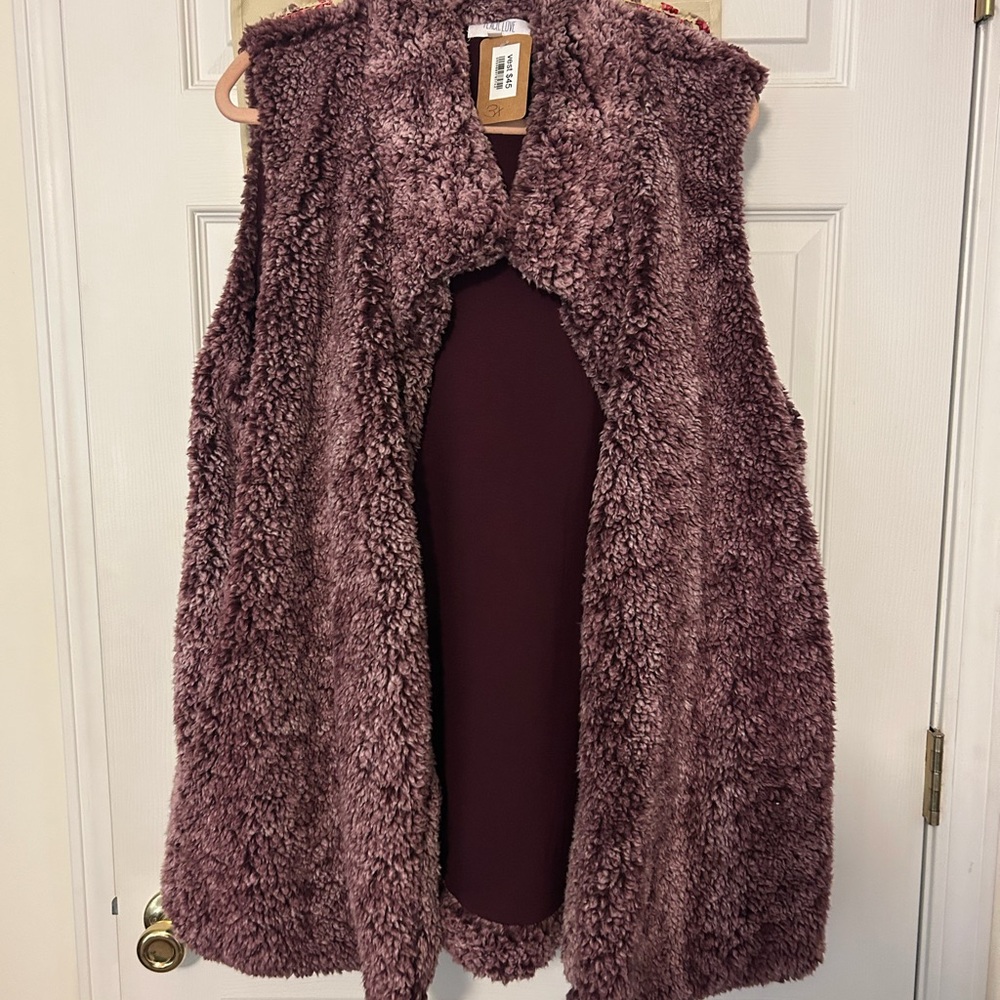 BNWT Size 3XL Peach Love California Teddy Vest Jacket in Mauve